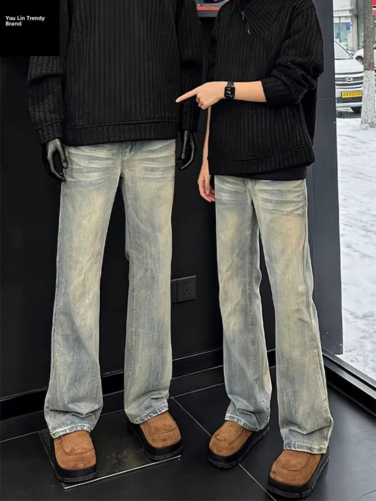 

Синие мужские джинсы с флисовой подкладкой и принтом в виде молнии, приталенные, винтажные, прямого кроя, повседневные брюки