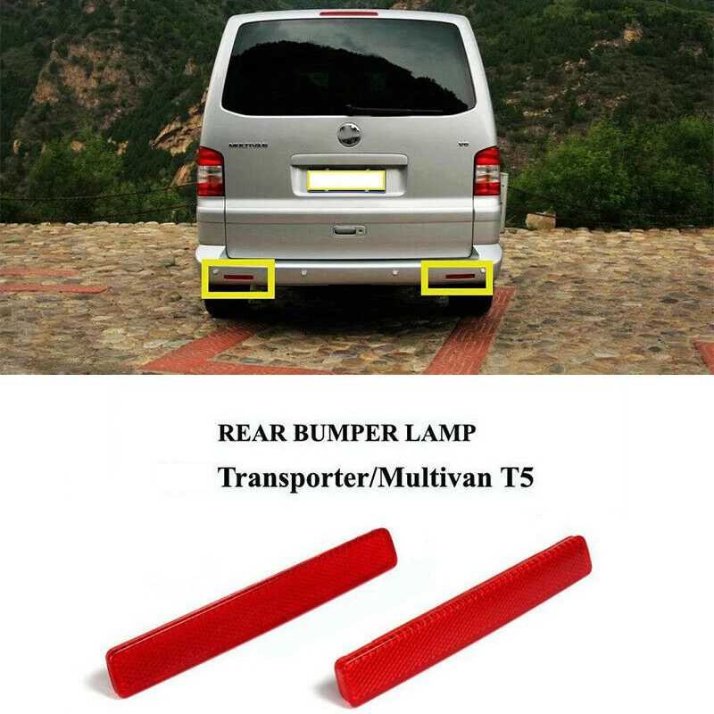 2X Red Lens Rear Bumper Reflective Marker Warning Light Reflector For Transporter T5 2003-2009