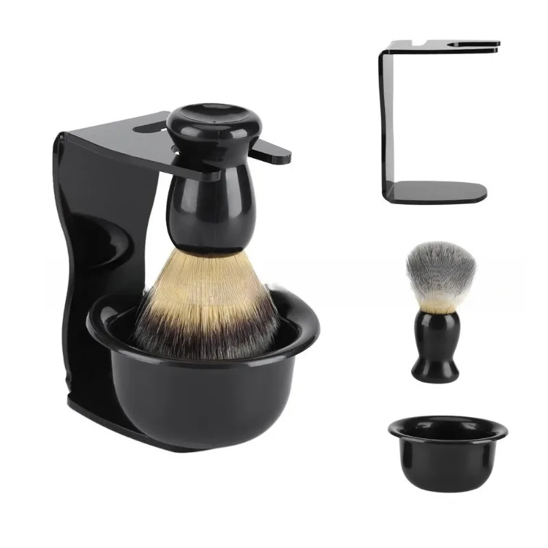 Beard  Set Three Piece Shaving  Soap Bowl Shelf Acrylic Frame Bubble Brush Foam Brush Portable Shaving view 3