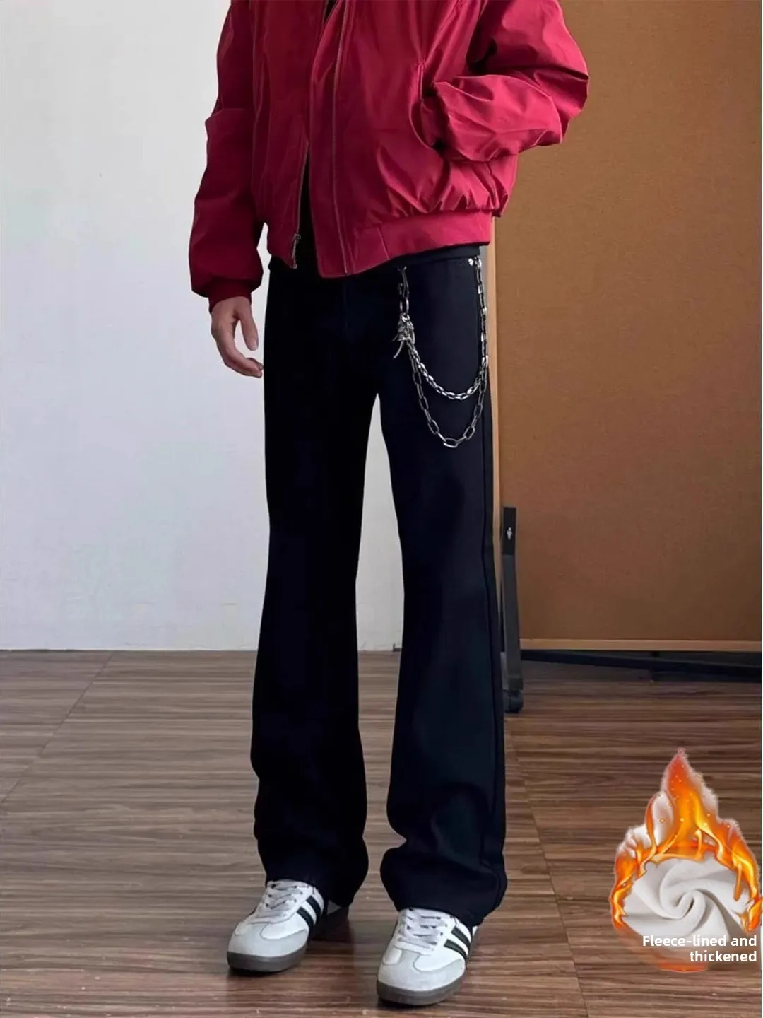 

Cleanfit Fce Lined Straight Leg Jeans Men's Autumn Winter Stretch Slimming Pants mid Waist Zipper Casual Wear