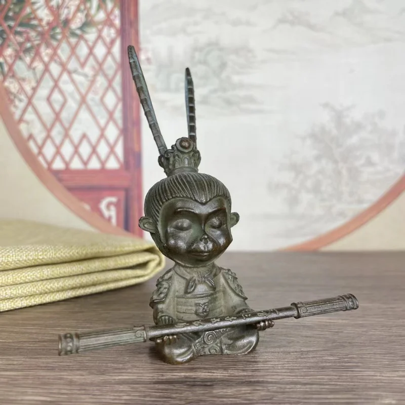 Antique Copper Solid Battle Buddha Sun Wukong Meditation Ornaments Retro Crafts Study Room Decoration Desktop Craft Gift