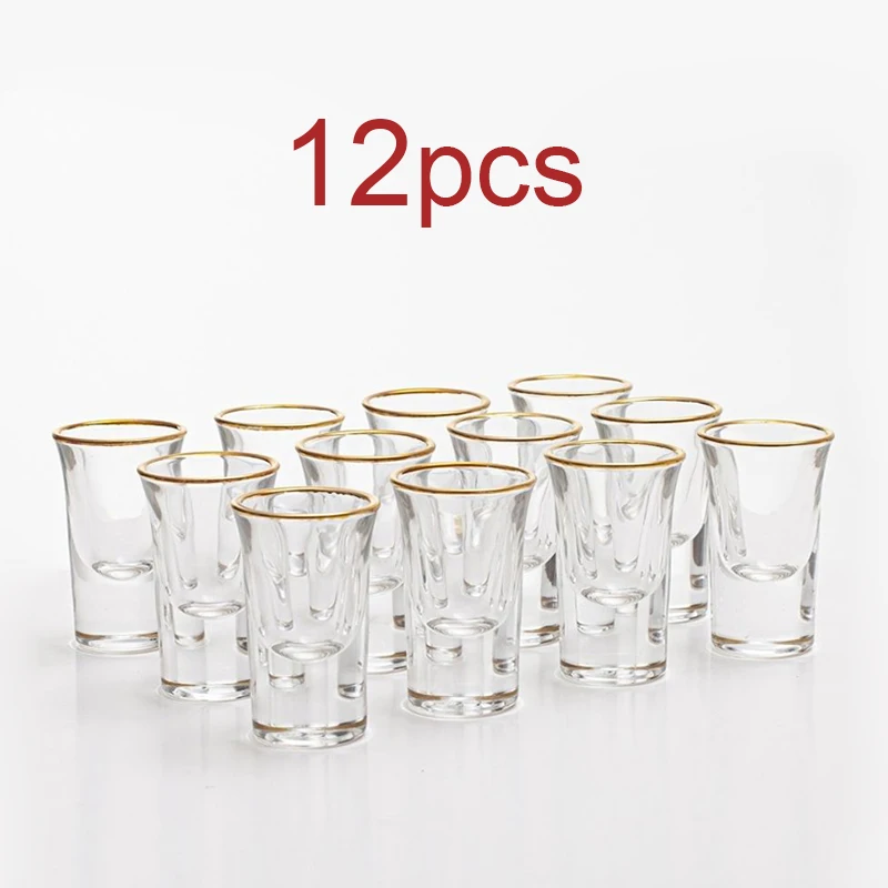 Shot Glass Set of 12 Gold Foil Spirits Cups Household 25ml Creative Small Wine Glass Gilt Edged Cup Wine Dispenser Wholesale Cup