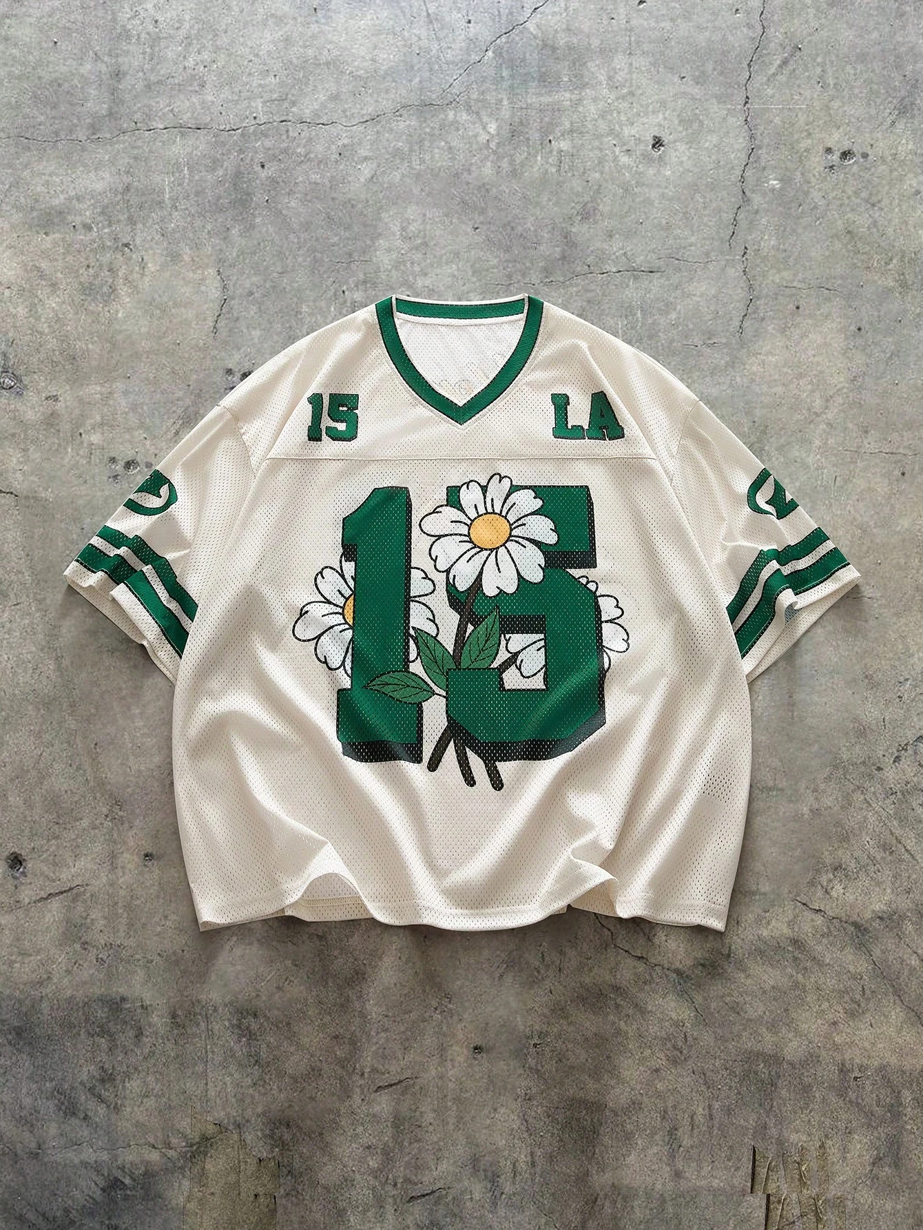 Men Summer T Shirt LA 15 Daisy Print Jersey Tee Casual Short Sleeve Mesh V Neck Top Fashion Sporty Loose Fit Tops