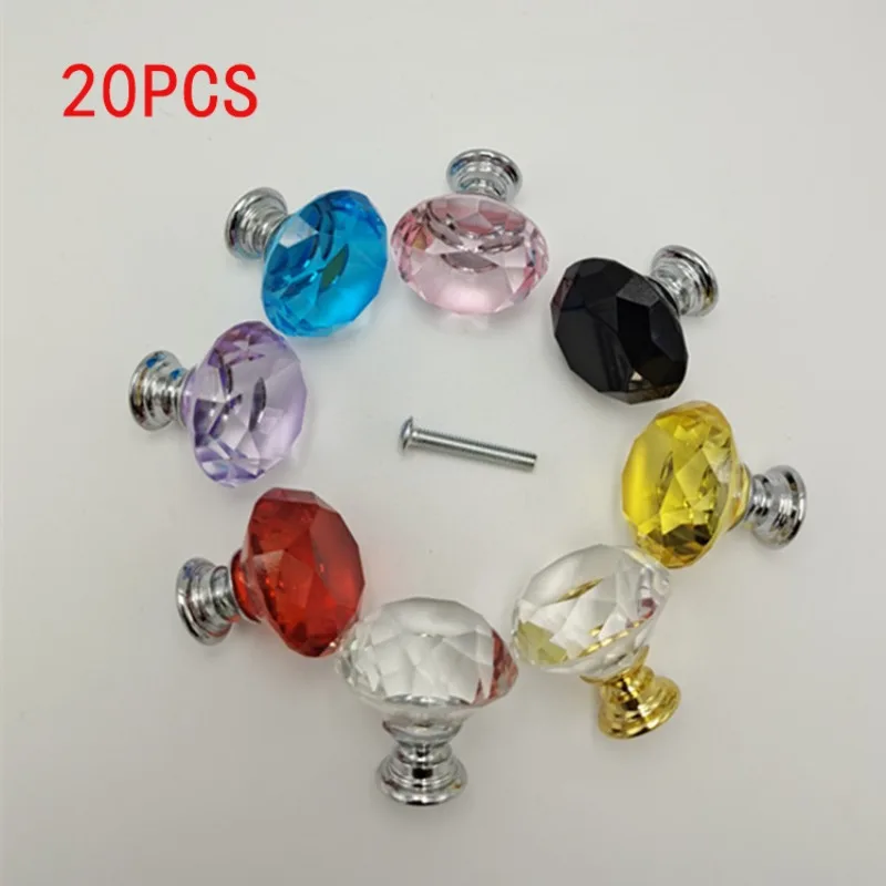 

20-Pack Crystal Glass Cabinet Knobs 30mm Clear Diamond Shape Decorative Pulls Handles for Drawer Dresser Kitchen Cabinets Desk