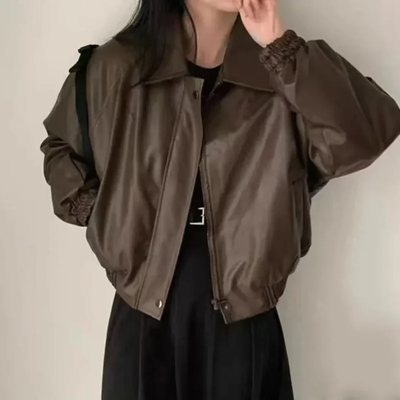 

Streetwear Black Leather Jacket Women Chaquetas Para Mujer Harajuku Goth Autumn Winter Fleece Coat Overcoat Chic Fashion