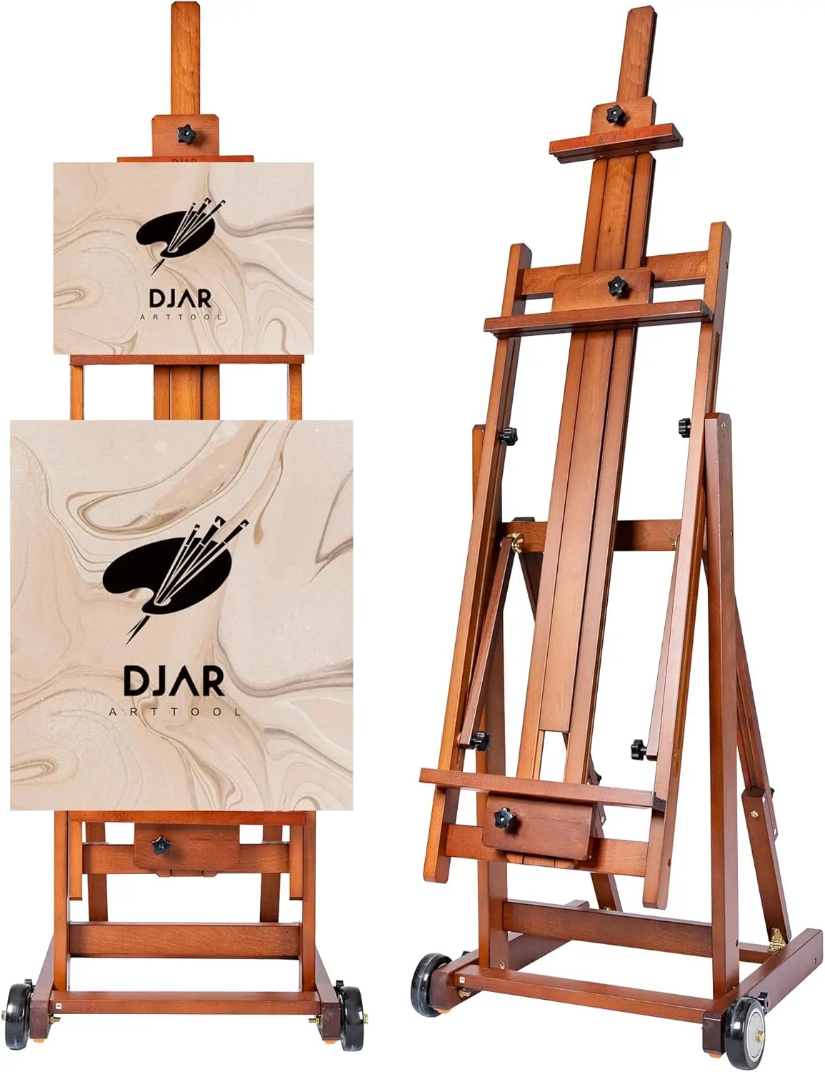 

Extra Large Studio Painting Easel, Premium Beech Wood Movable & Tilting Flat, Adjustable Floor H-Frame Art Easel for Adults