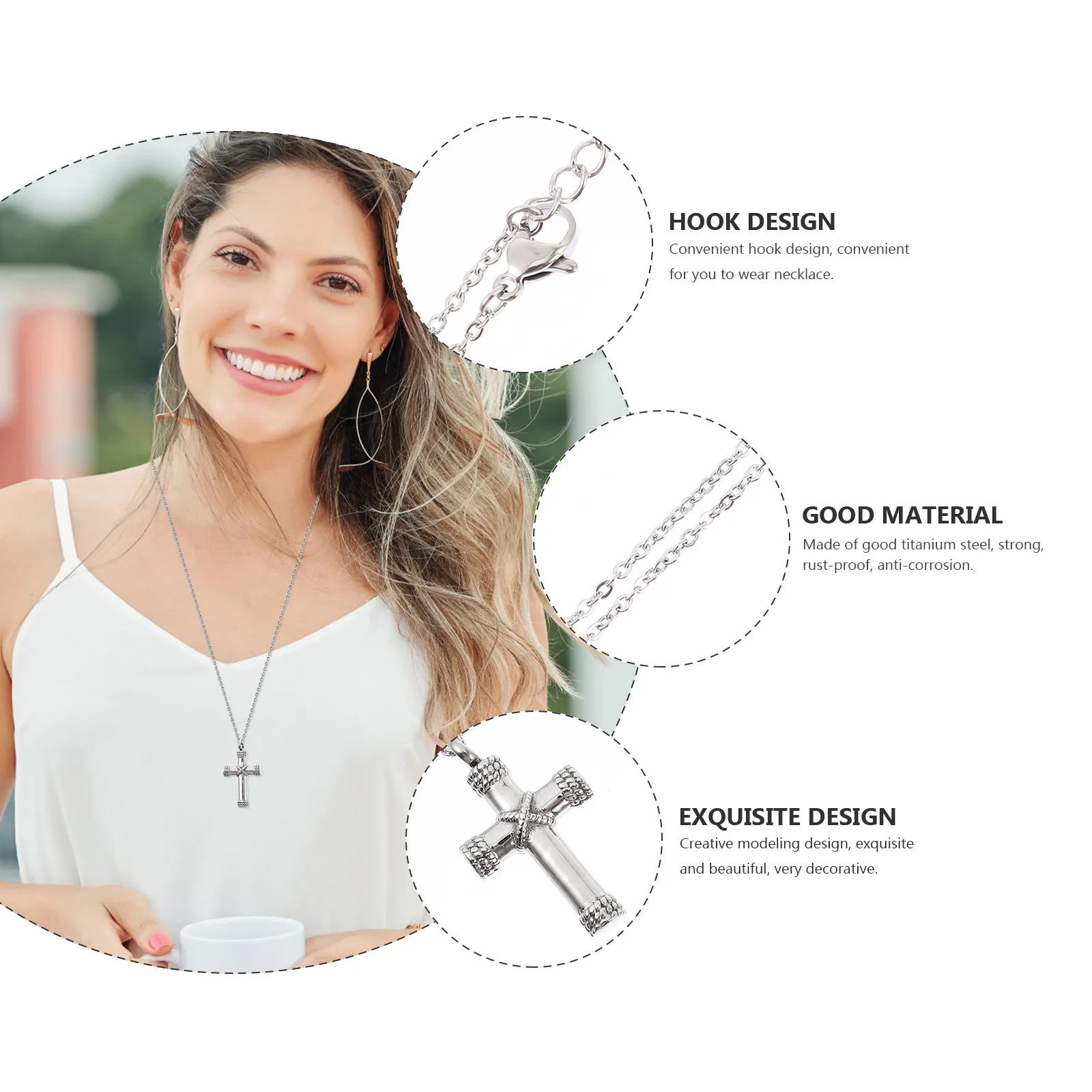 Cross Ash Necklace Titanium Steel Urn Pendant for Pet Cremated Ashes Keepsake Memory Jewelry Lightweight Non-Deformable Cinerary