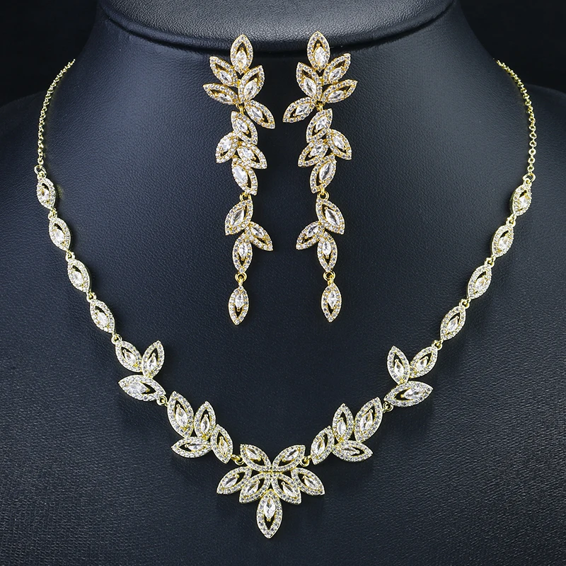 RAKOL Luxury AAA Zircon Jewelry Set Bridal Long Earrings Pendant Necklace Exquisite Bracelet Engagement Wedding Accessories