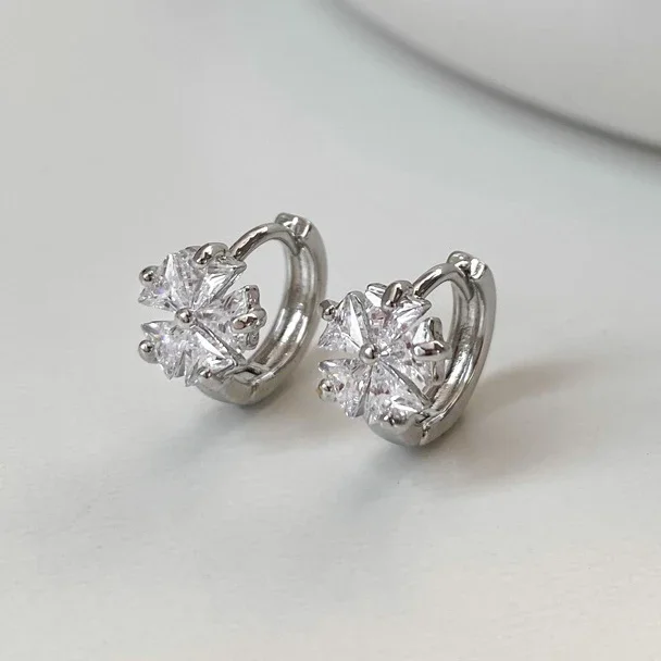 

Real 925 Sterling Silver 14K Gold Zircon Flower Plant Hoop Earrings for Women Cute Fine Jewelry Minimalist Accessories