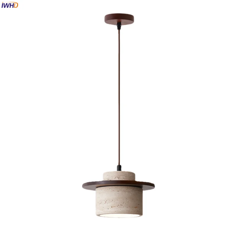 

IWHD American Vintage LED Hanging Lamp Living Room Decoration Bedroom House Interior Yellow Travertine Pendant Lighting Lampara