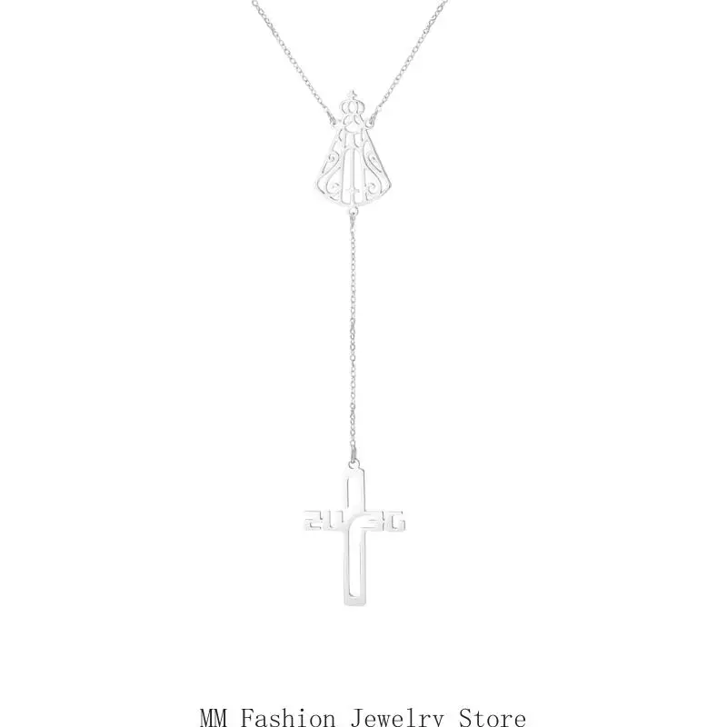 Openwork Metal Pendant Necklace with Polished Link Chain, Made of 304 Stainless Steel for a Defined Focal Detail D0UB