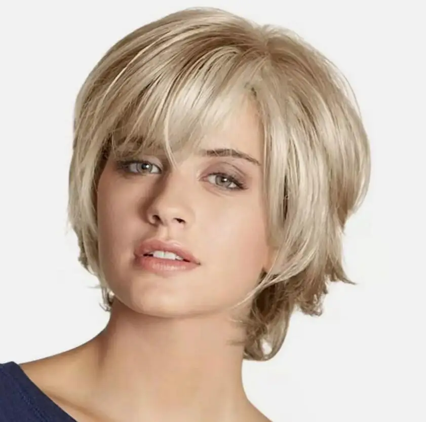 Short Blonde Wigs Blonde Mixed Brown Wigs for Women Natural Fluffy Synthetic