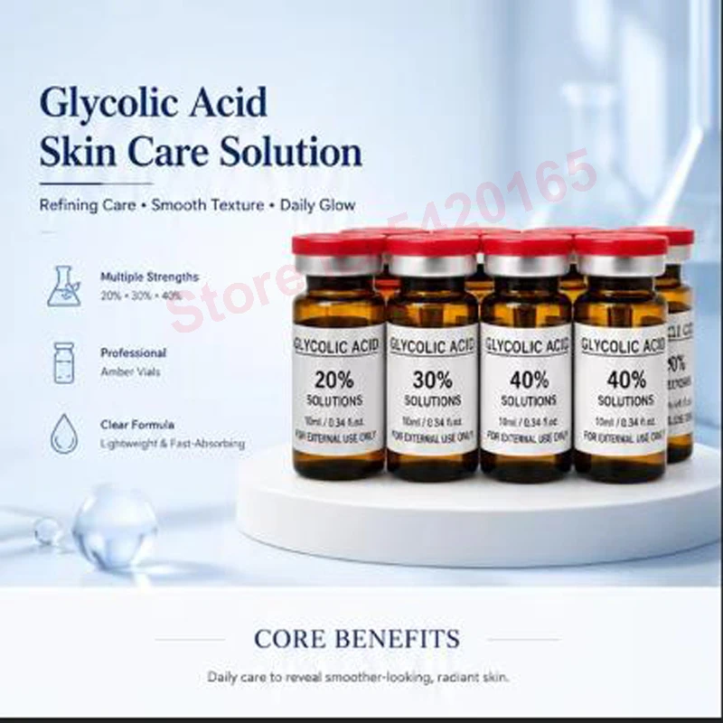 10ml 70% Glycolic Acid AHA Facial Essence 20% 30% 40% Skin Texture Refining Exfoliating Solution For Dull Uneven Skin Care