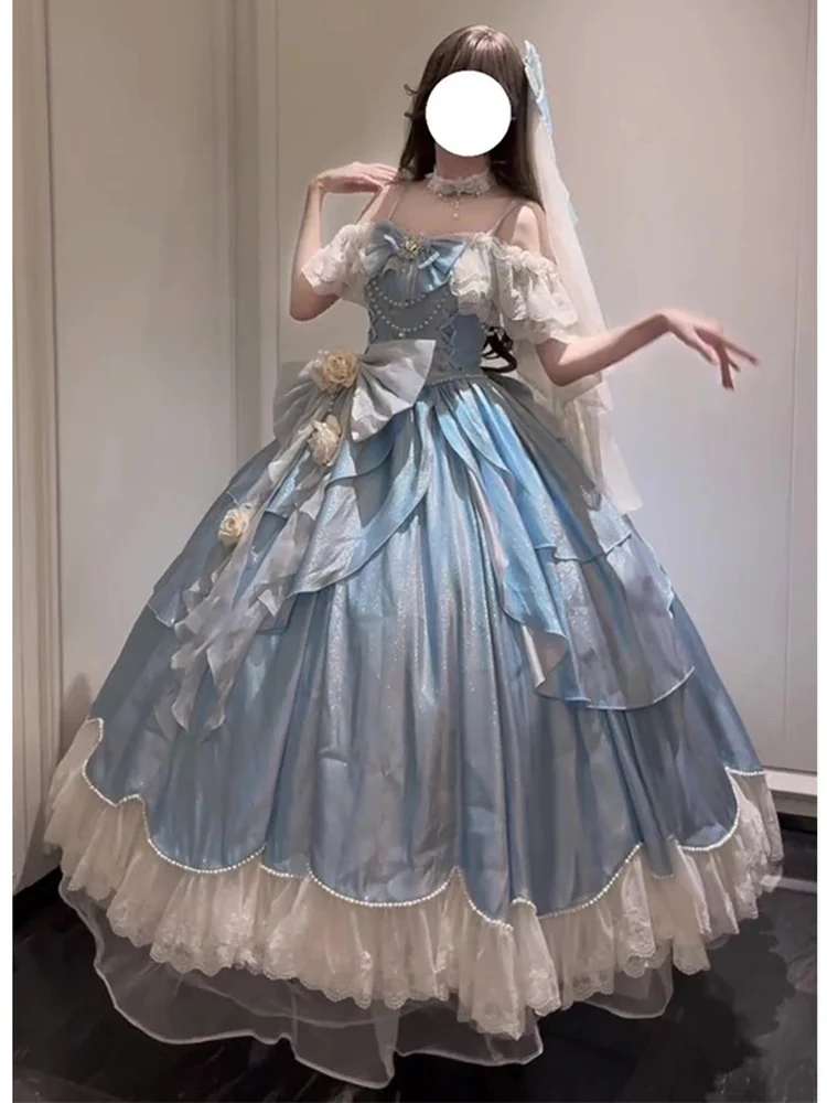 

Blue Rose Festival Lolita Evening Gown Women's High-end Luxury Student Birthday Princ Skirt Adult Ceremony Puffy Skirt