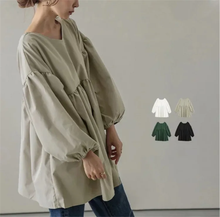 

Весенне-осенняя новая свободная рубашка с рукавами-фонариками в корейском и японском стиле
