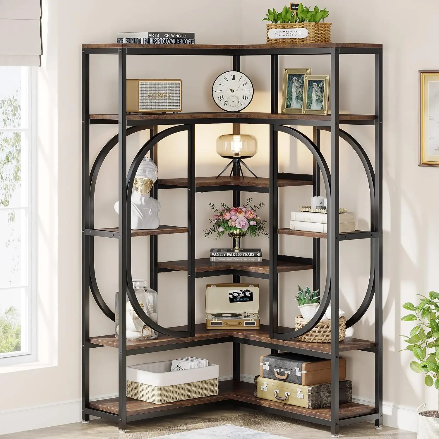 7-Shelf Corner Bookshelf, Large L-Shaped Bookcase Display Rack With Storage, Metal Frame For Living Room Home Office, Customized