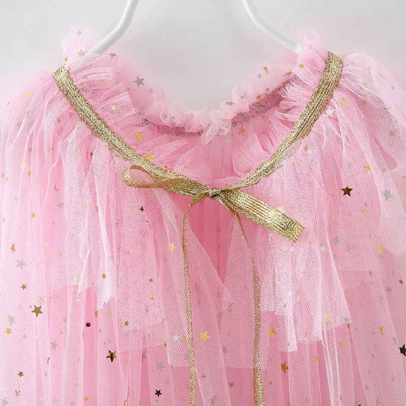 Little Girls Sequins Tulle Cape Children Princess Party Dress Up Cloaks Summer Thin Blue Pink White Halloween Birthday Costumes