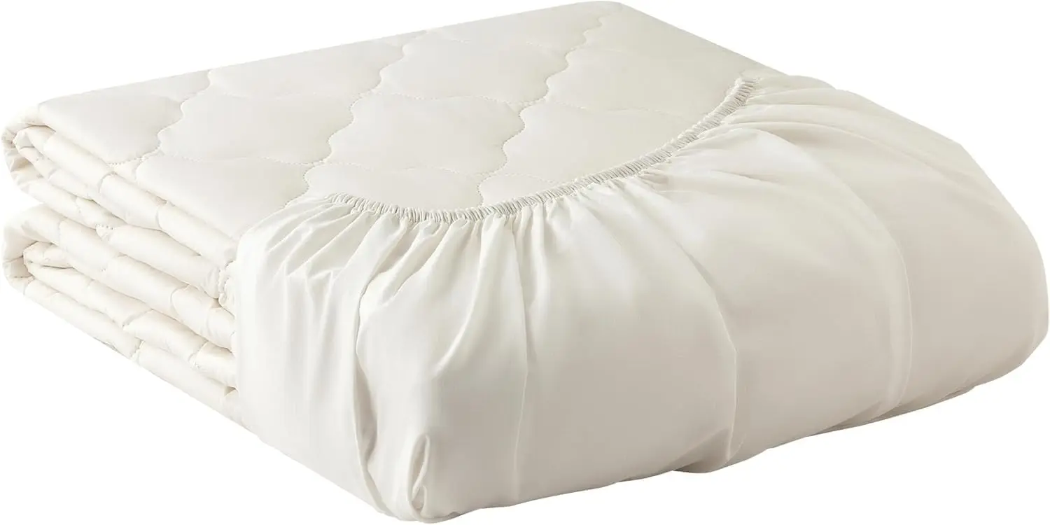 Wool Mattress Protector with Woolmark-Certified Wool Filling, 100% Cotton Cover, Hypoallergenic Washable Quilted Design for Dry Comfort & Natural Temperature Regulation