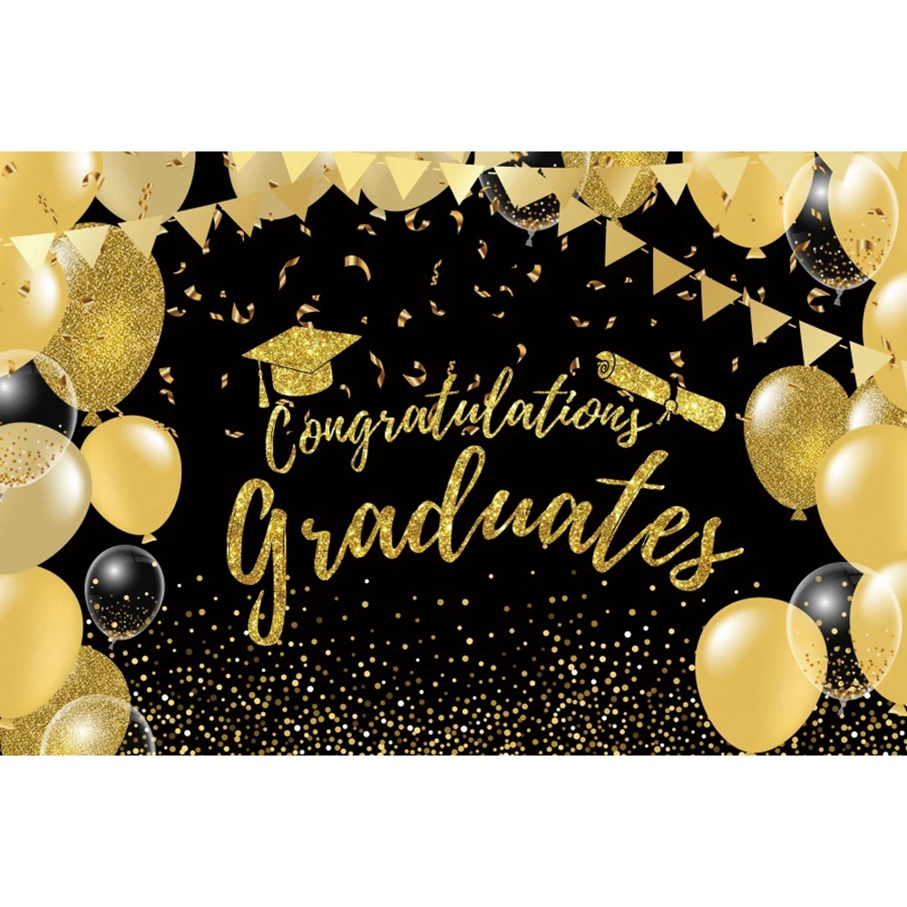 Pano De Fundo De Graduação Personalizado, Fotografia De Fundo Personalizado, Balões De Brilho Preto E Dourado, Parabéns Grad Party Banner Decor, Classe De 2024