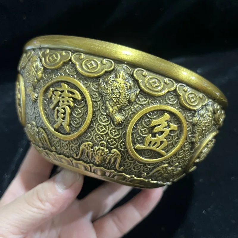 Treasure Bowl with Golden Toad for Attracting Wealth, Chinese Style Home Desktop Decoration Ornament