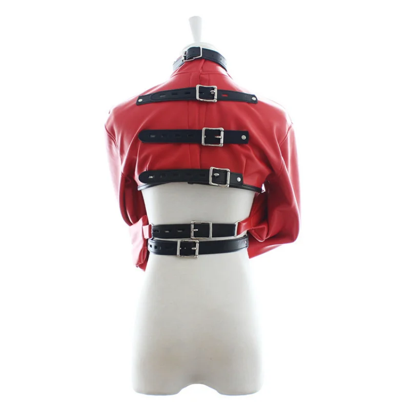 Female PU Leather Body Harness Open Cup Bare Chest Straightjacket BDSM Bondage Mermaid Leg Binder Restraint Bag Adult Sex Toys