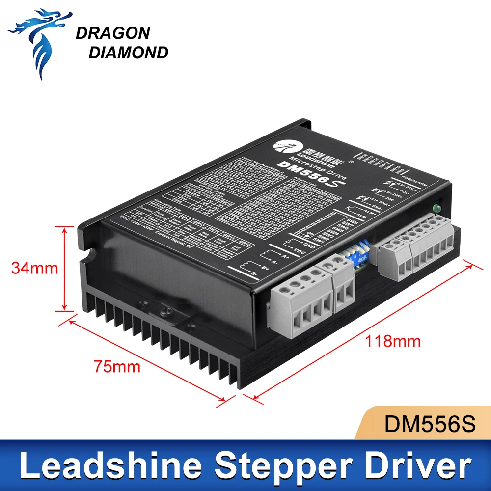 LeadShine DM556S 2 Phase Stepper Motor Driver 18-50VDC 1.4-5.6A Stepper Motor Controller for Nema17 Nema23 Nema34