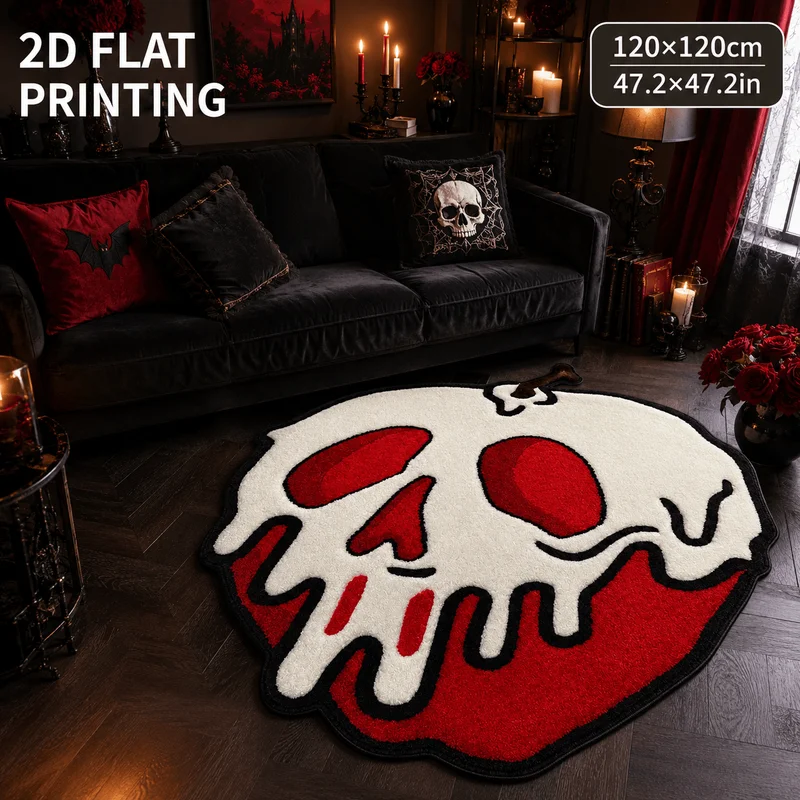 VIKAMA Bloody Skull Apple Rug, Gothic Halloween Plush Rug, Soft Non-Slip Rug for Bedrooms and Gaming Rooms, Home Decor