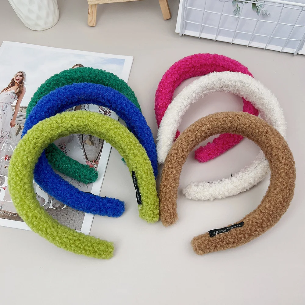 Women\'s Vintage Candy Color Teddy velvet Headbands Girl\'s Winter Warm Neon Headwear Hair bands Hair Accessories