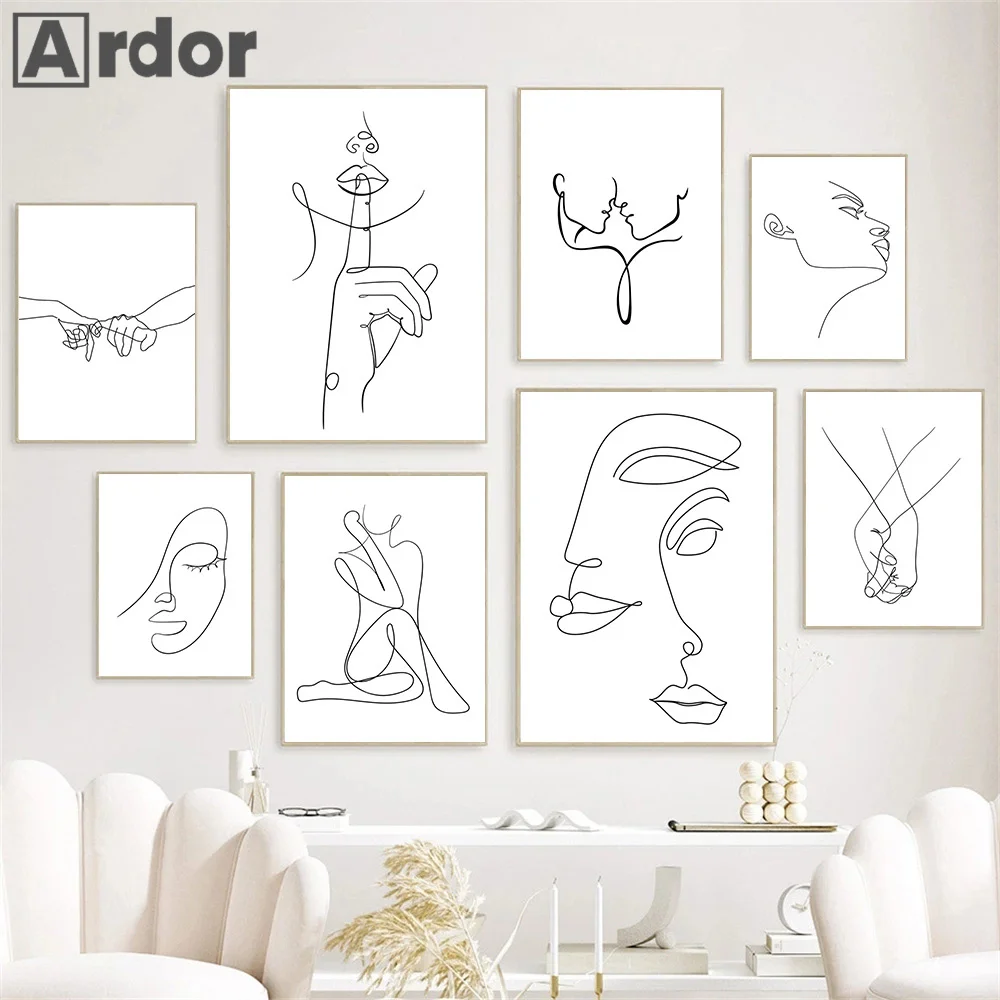 Abstract Line Woman Face Body Hand Flower Wall Art Canvas Painting Minimalist Posters And Prints Nordic Living Room Home Decor