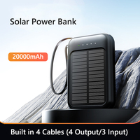 20000 Mah Solar Power Bank Thin Light Comes With Four-wire External Battery Portable Power Bank For iPhone 15 14 Xiaomi Samsung