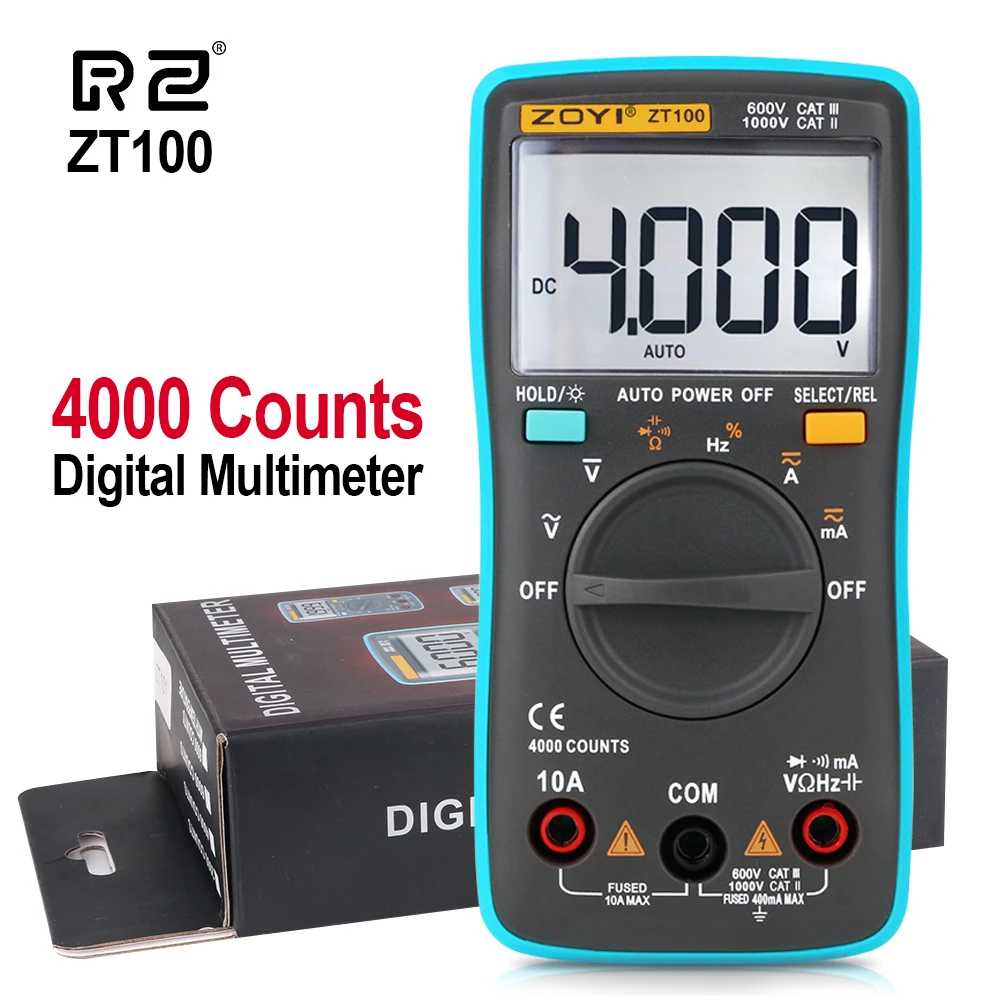 

ZOYI Multimeter 6000 counts Back light AC/DC Ammeter Voltmeter Ohm Frequency Diode Temperature zt102 Digital Multimeter RZ Tools