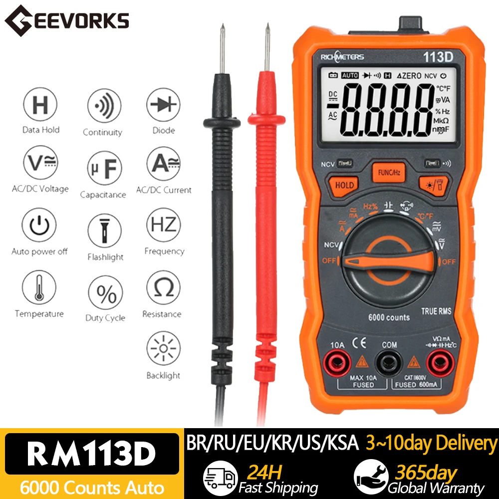 Professional LCD Digital Multimeter 6000 Counting Automatic Ranging Ac Dc Voltage Diode Frequency Tester With Magnetic Function