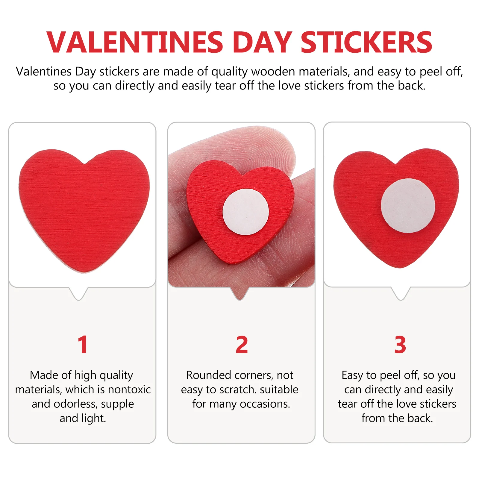 

50pcs Heart Shaped Wooden Stickers 19x18x2mm Valentine Crafting Decor DIY Project Accessories Red Heart Sticker Valentines