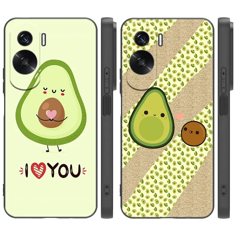 Cartoon Cute Avocado Cartoon Cover Black Phone Case For Honor X5 Plus X6 X7 X8 X6A X6S X7A X8A X9A X9B 70 90 Lite X30i X40i X50i