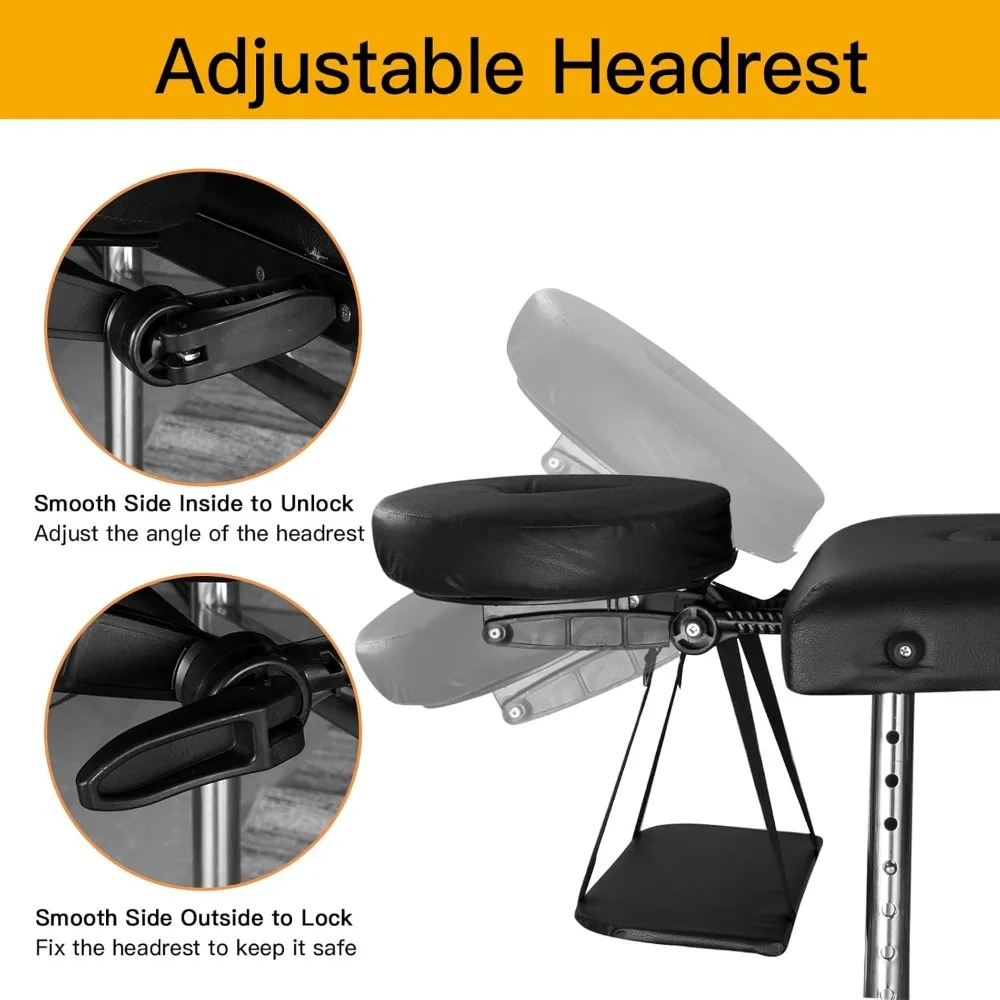 طاولة تدليك قابلة للطي من الألومنيوم الأسود قابلة للتعديل 24 واسعة، مناسبة للوشم والرموش والعلاجات التجميلية #4