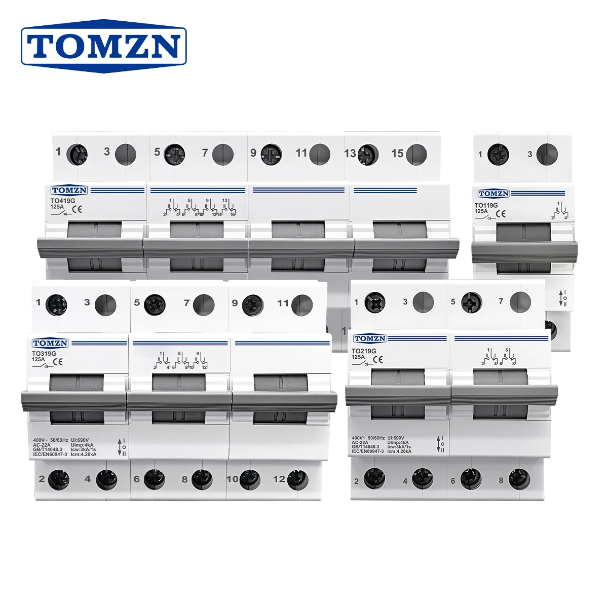 TOMZN Official MTS Dual Power Changeover Switch TO219G 1P 2P 3P 4P 400V AC 125A High-current Circuit Breaker Isolating Switch
