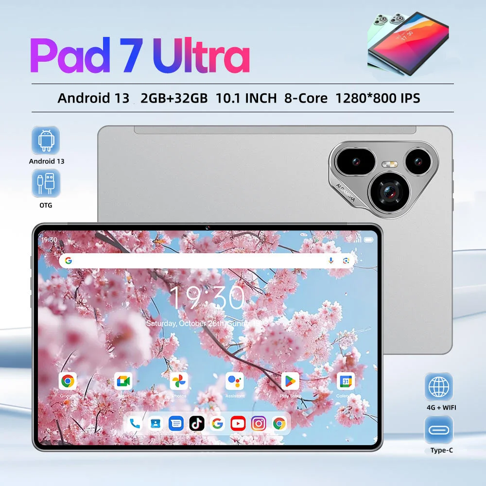 Android 13 10.1 INCH 4G Phone Call Tablet PC MT6757 8 Core 2GB RAM 32GB ROM Type-C Dual Cameras 1280 x 800 Pixels 1*Sim Cards