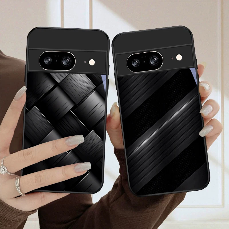 Dark geometric texture For Google Pixel 10 Pro XL Pixel 9 Pro XL Pixel 8a 7a Pixel 7 Pro Pixel 8 7 9 10 Black Glass Phone Case view 5
