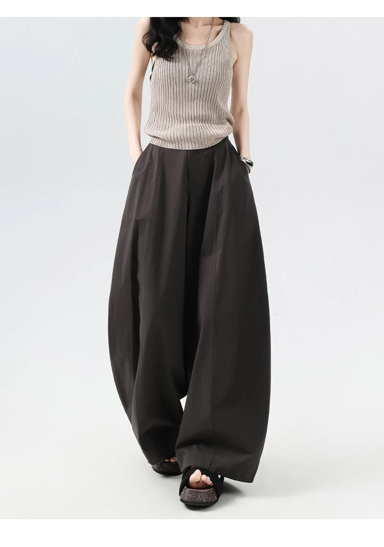 Women 2026 Autumn New Washed Cotton Vintage Balloon Curved Pants Loose Drape Casual Wide Leg Long Trousers