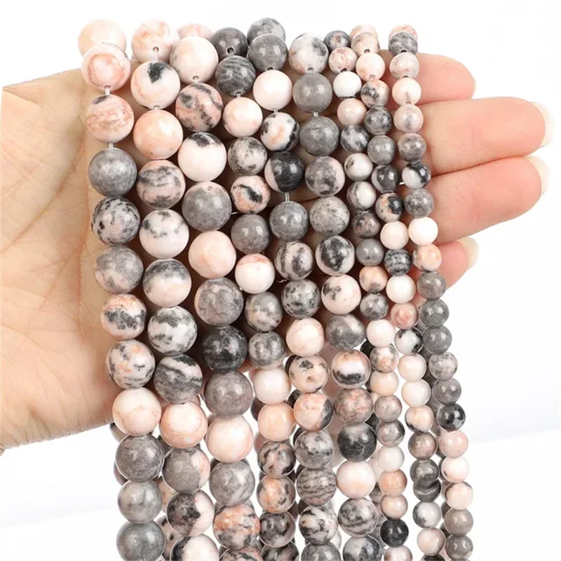 Natural Stone Beads Pink zebra beads For Jewelry Making DIY Bracelet 4 6 8 10mm