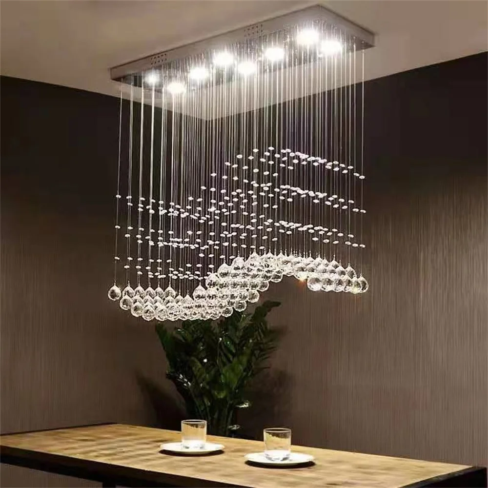 FUMAT Rectangular Crystal Lamp Dining Room Creative Modern Crystal LED Chandelier Light Ceiling Luxury Pendant Lamp