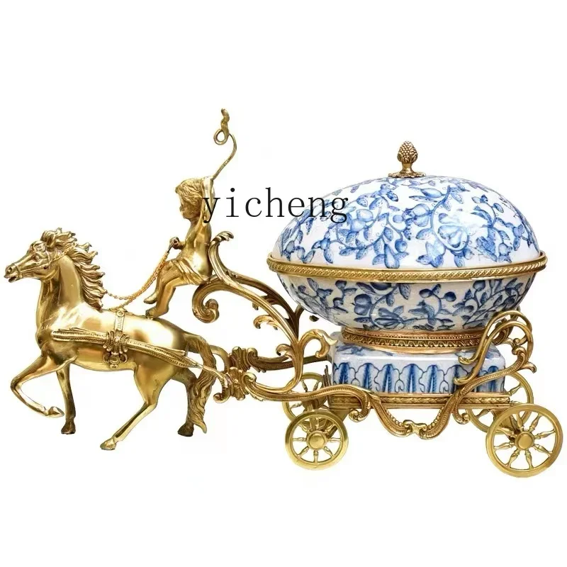 HP6.8 ceramic with copper creative horse-drawn cart ornament living room entrance fireplace wine cabinet