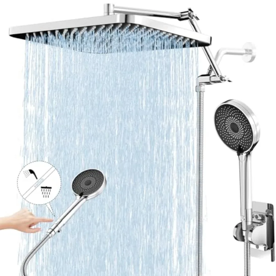 

13" Rainfall Shower Head with Handheld Combo, Dual Waterfall Showerhead Button Switch by Handheld, Rain Shower head with 3-Mode