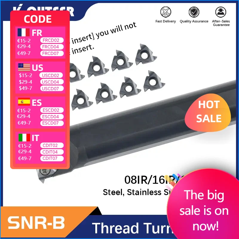 

1 шт. SNR0007K08-B SNR0025S16-B CNC токарный инструмент с внешней резьбой 08IR/16IR/16NR KT1505/KT930S/PRC/IC880 карбидные вставки с ЧПУ