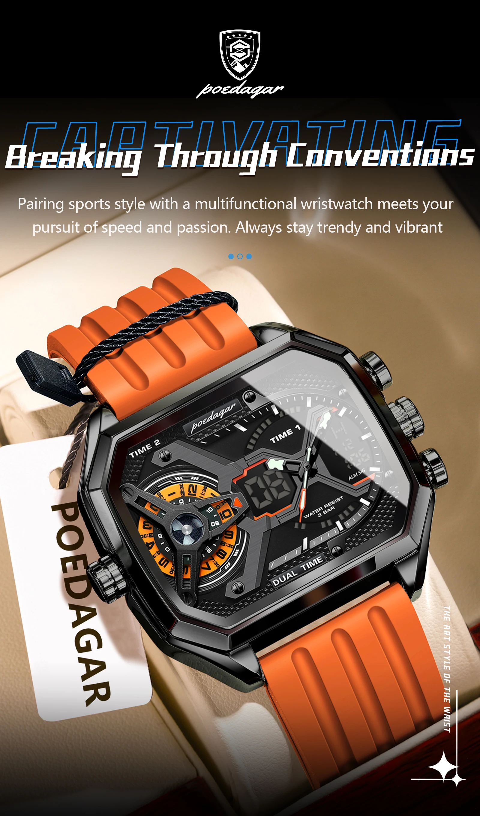 POEDAGAR Sport Männer Armbanduhren Datum Woche Leuchtende LED Mode Mann Uhr Silikon Armband Elektronische Dual Time Quarz herren Uhr – Detail 19