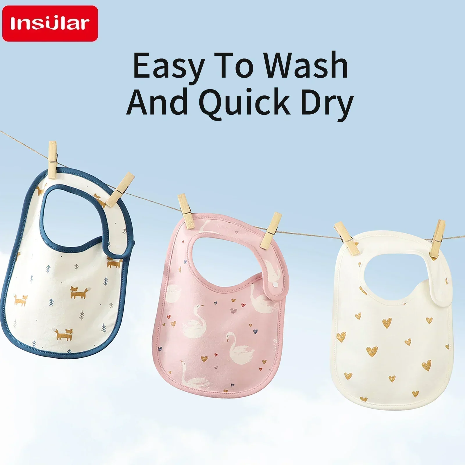INSULAR 3-Layer U-Shape Baby Saliva Bibs, Soft Cotton Adjustable Feeding Scarf, Absorbent Infant Drool Towel for Toddlers 1-3Y