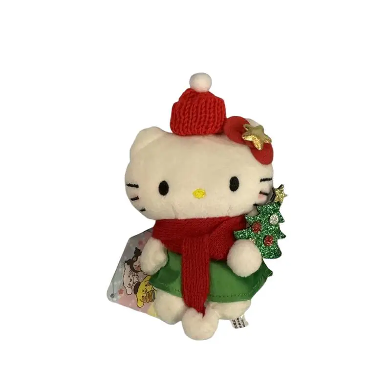 

Зеленое платье Kawaii Sanrio Hello Kitty, плюшевая кукла в рождественском стиле, сумка, цепочка из бисера, плюшевый брелок для мальчиков и девочек, праздничные подарки