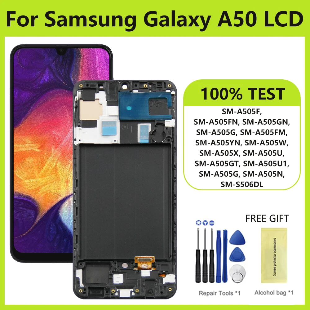 

ЖК-дисплей Super AMOLED для Samsung Galaxy A50 SM-A505FN A505F/DS A505 A505G, сенсорный экран с цифровым преобразователем для Samsung A50, ЖК-дисплей