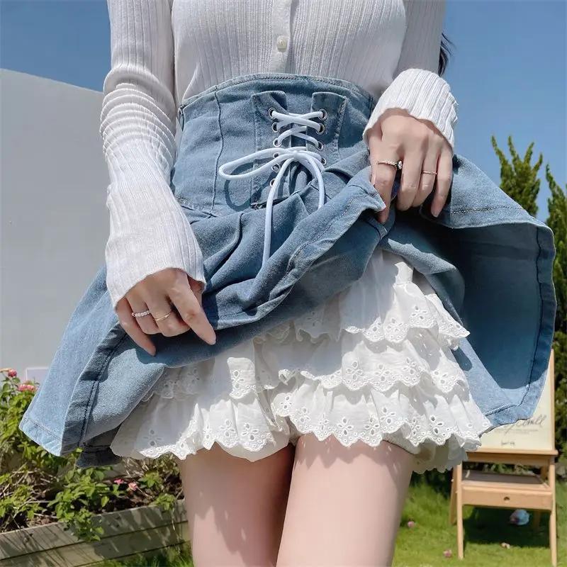 Women Knickers Underskirt Kawaii Pumpkin Panties Cute Multi-Layer Ruffles Lolita Safety Shorts Pants Vintage Victorian Bloomers