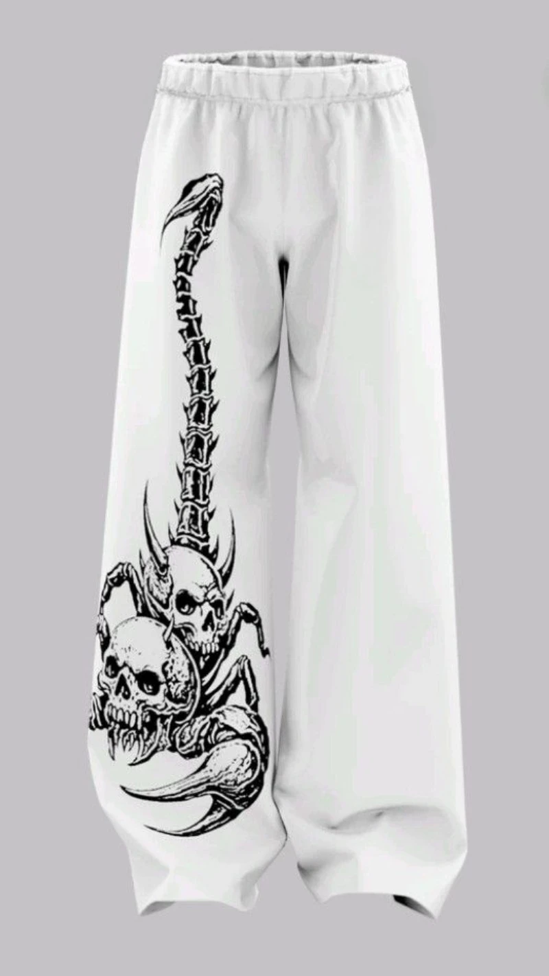 

Parties Machine Men's Casual Printed Wide-Leg Pants Thigh Print Beige Black Relaxed-Fit Trousers for Events Casual AttireThemed